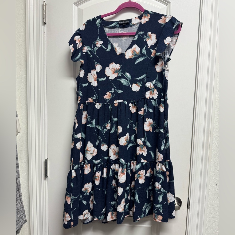 Nursing Queen Navy Floral Midi Dress